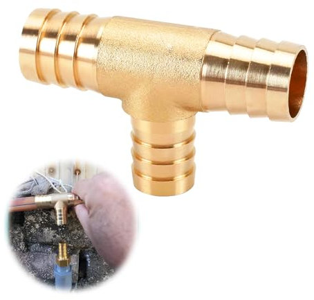 Raccord de tuyau en T 19 mm En laiton - 3 voies Tuyau en Laiton té cannelé Modèle lourd - raccord de Tuyau en Forme de T à 3 Voies avec Pinces 3/4 - Pour air, eau, gaz, huile, tuyau à air comprimé