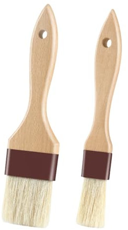 Duronge 2pcs Pastry Basting Brushes, Basting Brush, Cooking Brush, Wooden Handle, Pig Hair Bristles, Brown, Suitable for Barbecue, Baking, Cooking
