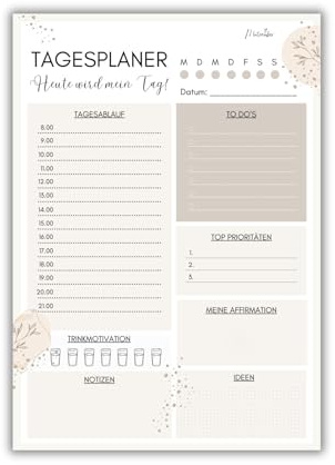 Mutzauber® Undatierter Tagesplaner DIN A4 im Boho-Design – Abreißblock mit 50 Seiten | To-Do-Liste, Daily Planner, Aufgabenliste, Tagesplaner für mehr Motivation & Erfolg Terminkalender