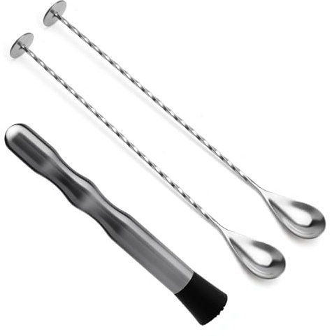 UOCAI 3 cucchiai da bar con pestello da cocktail, cucchiaio da cocktail, cucchiaio lungo, in acciaio inox 304, per cocktail