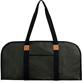 Waxed Canvas Firewood Log Carrier – Fireplace Accessories for Home and Camping, Durable Wood Storage Rack (Color: B)