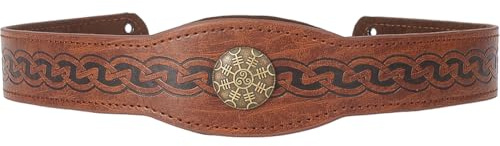 GORGECRAFT 500 x 48 mm medeltida fuskläder huvudbonad sadel brun retro läder cirkel renässans justerbar viking pannband cosplay präglat pannband med järnhuvudbonad för män kvinnor halloween