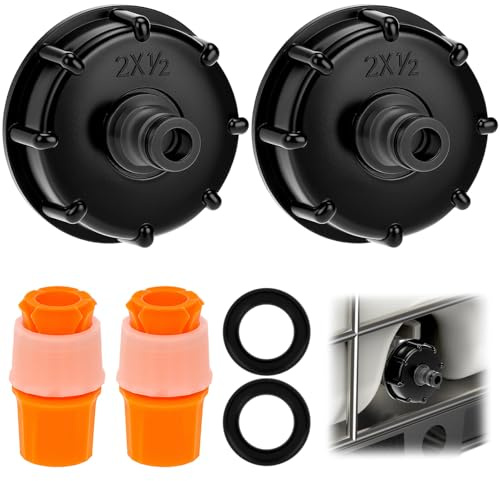 QWORK® 2 piezas adaptador para tanque IBC, tapa de grifo para tanque de almacenamiento de agua S60X6 de 1/2, color negro, con 2 conectores de grifo.