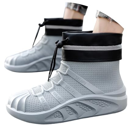 2026 - Botas térmicas de invierno para hombre, zapatos de trabajo para senderismo, suela de lengüeta hasta la rodilla, de gamuza, clima frío, caminata por la ciudad, agarre ligero, gris, 40 2/3 EU