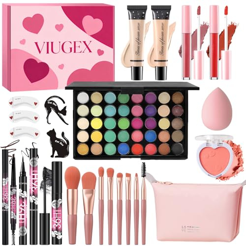 Viugex Set Maquillaje Mujer, Kit de Maquillaje Profesional Completo, Incluye Paleta de Sombras de Ojos, Fundación, Gloss Labios, Colorete, Línea Ojos, Máscara, Pinceles, Estuche de Maquillaje