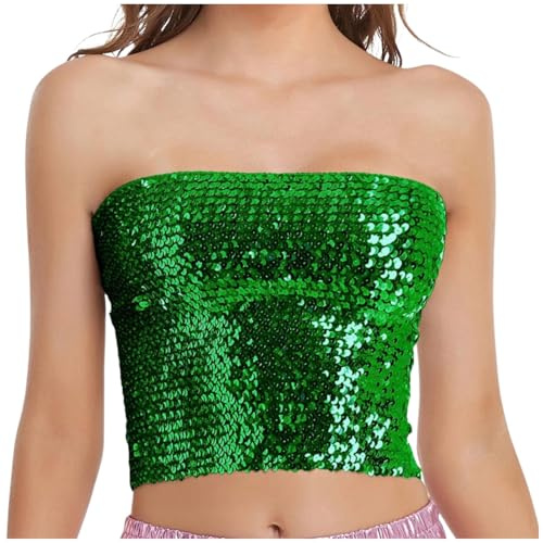 Top da donna con paillette, con tubetto glitterato, top con spalle scoperte, costume da carnevale, senza maniche, vintage, da sirena, per feste