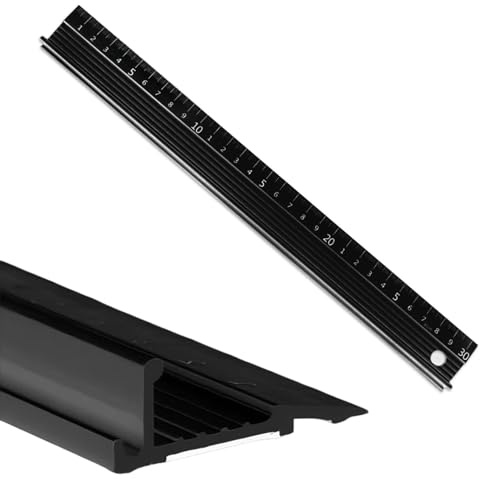 30cm Black Aluminium Metal Ruler For Cutting, Precision Straight Edge Scale Rule with Raised Grip & Non‑Slip Safety Edge, Sturdy Metal Ruler for Craft, DIY, Drafting and Accurate Measurement