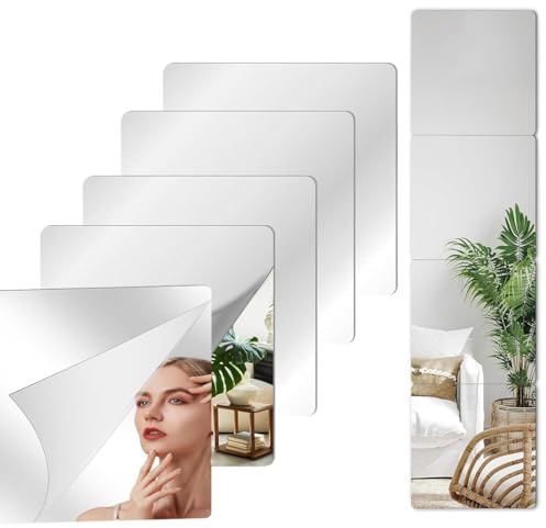 CEJAS 9 Unidades Espejos de Pared Adhesivos de Pet, Espejo de Pie Cuerpo Entero DIY para Decoración del Hogar, Espejo de Pared Autoadhesivo, 15x15 cm