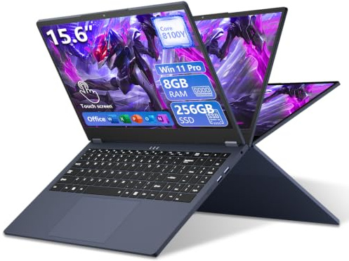 Ordenador Portátil 2 en 1 15,6 Pulgadas con Core i3-8100Y Procesador, Win 11 PC Portátil 8GB RAM 256GB SSD, Laptop 1920*1080 FHD Pantalla, Computadora Portátil Type-C Mini-HDMI USB3.0 WIFI5 BT5 Webcam