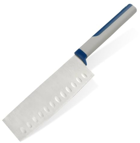 Tasty Cortador de verduras de 15 cm, hoja afilada de acero inoxidable, cuchillo de cocina duradero con mango ergonómico suave al tacto, color: azul y gris