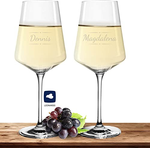 2X Leonardo Weißweinglas mit Namen oder Wunschtext graviert - PUCCINI - große 560ml Gläser - personalisierte Weingläser im Set als Geschenkidee für Paare, Eltern oder Hochzeit Motiv (Verzierung 03)