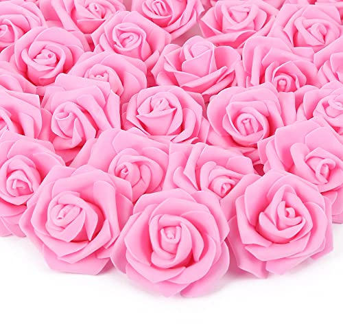 INSUNSIX Artificial Rose Flower Heads, 100pcs Pink Foam Roses Bulk Artificial Flower for DIY Wedding Bouquets Centerpieces Arrangements Party Baby Shower Home Decor (Stemless, Pink)