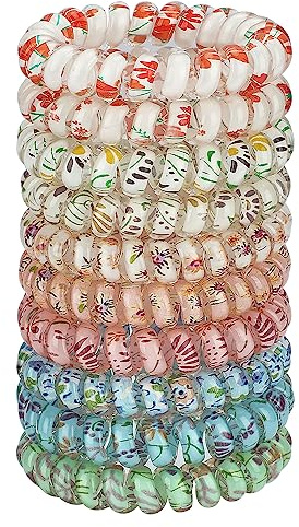 JessLab Spiral Hair Ties 10-Pack, No Damage Cute & Soft Elastic Coil Hair Ties for Women & Kids, Gentle Ponytail Holders for Thick or Thin Hair, Assorted Colors