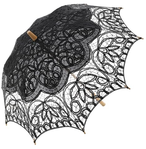 BABEYOND Lace Umbrella Parasol Vintage Wedding Bridal Umbrella for Decoration Photo Lady Costume 1920s Party, black, 32.1/81.5 cm, Vintage