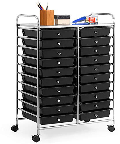 GiantexUK 20 Drawers Storage Trolley, Multipurpose Mobile Rolling Cart with Lockable Wheels, Rolling Utility Shelving Organizer Unit for Home Office Salon (Black)