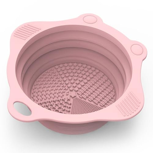 YalsFTY Bol de nettoyage pliable en silicone pour pinceaux de maquillage, éponges et houppettes à poudre Rose