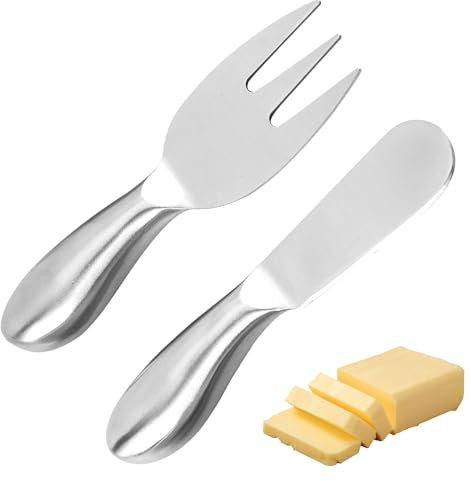 HDGSAFD 2 cuchillos de mantequilla redondos, 1 tenedor para raclette, espátula para raclette, cuchillo de mantequilla, cuchillo de queso con mango, espátula para raclette, cuchillo de acero inoxidable