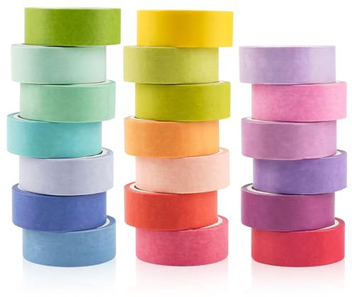 20 Rollen Washi Tape Set, Regenbogenfarben Masking Tape, Dekorative Washi Tape Kinder, Beschreibbar Klebeband Bunt für Planer Scrapbook, Bullet Journals, DIY Handwerk, Verpackung (5m x 15mm/Rollen)