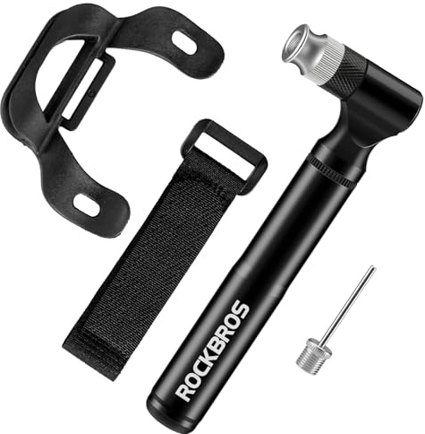 ROCKBROS Pompa per Bicicletta, Mini Pompa Bici MTB Portatile Tubo Allungato, Adatta per Valvola Presta Schrader, con Supporto Installabile Insieme al Porta Borraccia, 130 PSI, Nero