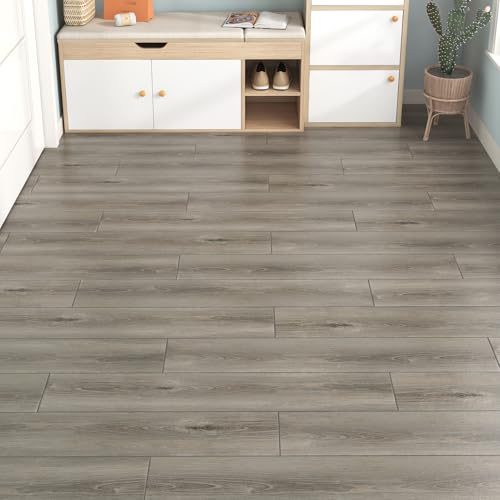 Yullpaper 24 stycken vinylgolv träutseende grå-brun PVC-golvbeläggning självhäftande tvättbar kakeldekal golv för kök linoleum golv självhäftande vinyl golvplattor självhäftande badrum 90 x 15 cm