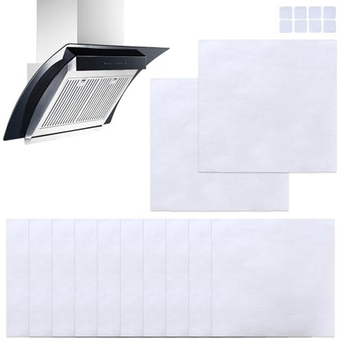 Dunstabzugshauben-Filterpapier, 44 x 46 cm, Abluftventilatorfilter mit guter Hitzebeständigkeit, Dunstabzugshaubenfilter, universell zuschneidbar, geeignet für die meisten Dunstabzugshauben, 12 Stück