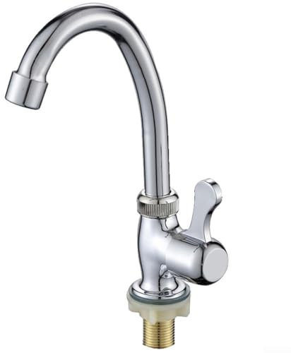 Gdfnmogo Grifo de acero de plástico para fregadero de cocina, grifo de agua fría, purificador de barra, encimera de baño, fácil de instalar, palanca plateada de un solo agujero