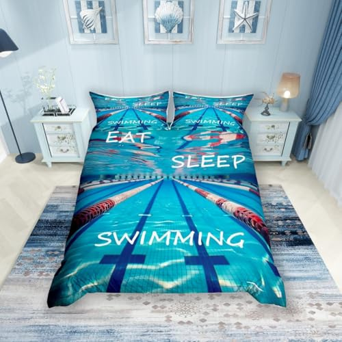 Set di biancheria da letto con copripiumino per letto singolo, motivo piscina per bambini e ragazzi, per bambini e ragazzi, stile moderno, estivo, sportivo, 3D, subacquea, 1 federa (non piumino)