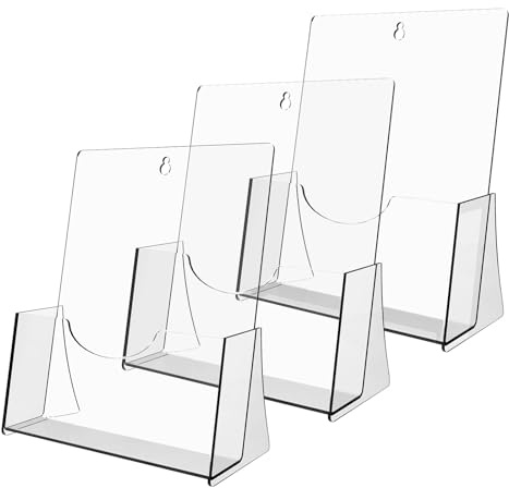 RAYNEAY A5 Acrylic Leaflet Holder, A5 Freestanding Perspex Menu Display Holder Brochure Stand for Flyers, Posters, Restaurant, Shop, Hotel, 3 Pack