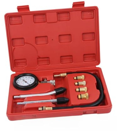 BRIGHTFUFU Manomètre de Pression de Cylindre Multifonction avec Adaptateurs pour Moto et Voiture Testeur de Compression Moteur Essence Kit de Diagnostic avec Boîtier de Rangement