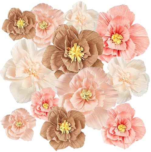 12 Pezzi Decorazioni Pompon, Decorazione Compleanno, Decorazioni Floreali Carta, Fiori Carta Crespa, Forniture per Feste, Beige, Rosa, Marrone, Baby Shower, Feste Matrimonio, Natale