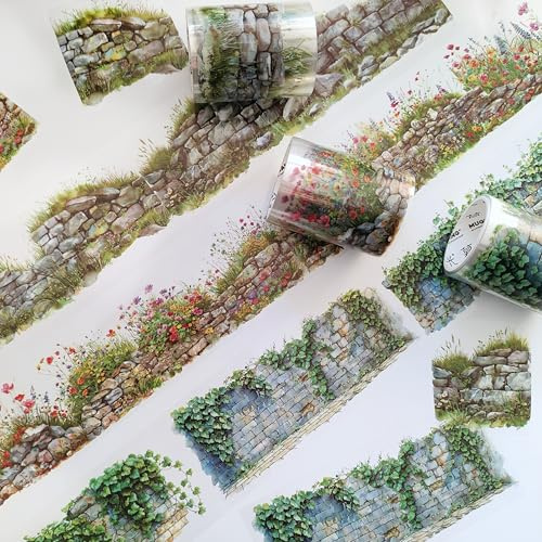 Arpaper Adesivi Accessori 3 Rotoli Di Nastro Adesivo in PET Washi Tape Scrapbook Stickers Tape,tema Fiori E Piante Verdi Da Parete Per Bullet Journal Fai Da Te,scrapbooking（Flower Wall 1）