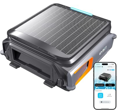 WYBOT F1 Skimmer Piscina con Energía Solar Y Batería, Limpia La Superficie del Agua Automáticamente, App Inteligente, Funciona 24h, para Toda Piscina-Robot Piscina Sin Cables,Naranja Oscuro