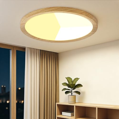 Kambo LED Plafón Efecto Madera 24W, Ø30cm Lámpara de Techo Redonda