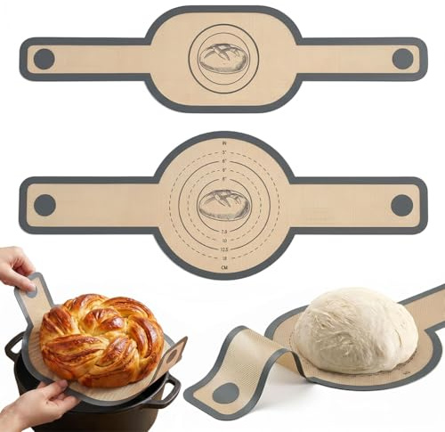 2 Piezas Tapete de Silicona para Horno Dutch Oven, Alfombrilla Antiadherente Reutilizable con Asas Largas para Papel de Horno Resistente al Calor para Pan Pizza Bizcocho y Repostería