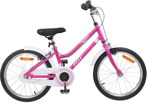 LoogCape barncykel tum för 2–4 år gammal rosa vit med robust stålram, lätt vikt, säker fälgbroms, justerbar sadel, skyddsplåt, ringklocka och stativ för skoj utomhus