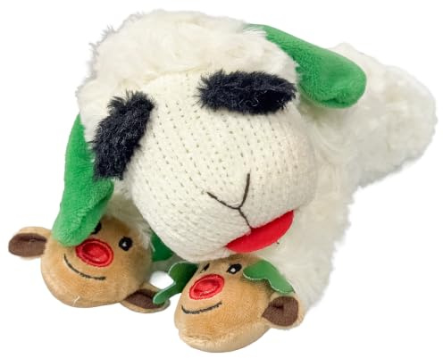 Multipet 10.5 Holiday Lamb Chop with Reindeer Feet Plush Dog Toy, Christmas Squeaky Dog Toy