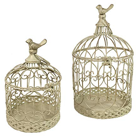 Deko Vogelkäfig Dekokäfig 2er-Set Vögel Nostalgie Antik-SIL Weiß 33cm