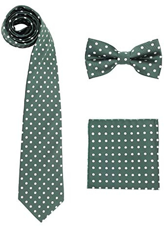 WANYING Hombre 8cm Corbata & Pajaritas & Pañuelo de Bolsillo 3 en 1 Set Casual Business - Lunares Verde Oscuro