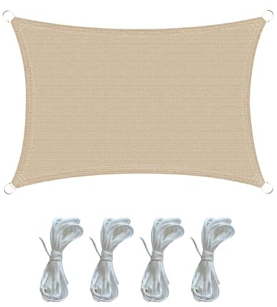 Rebecca Mobili Wetterschutz Sonnensegel Rechteckig Beige Polyethylen Befestigungsseile UV-Schutz Camping Terrasse Schwimmbad 2x3 m (Cod. RE6342)