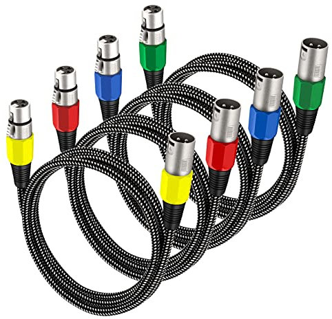 KINXIYU XLR Cable 6 FT/4 Pack, Microphone Cable 3 Pin Nylong Braided Balanced XLR Male to Female Heavy Duty Mic Patch Cords (Pure Copper Conductors)