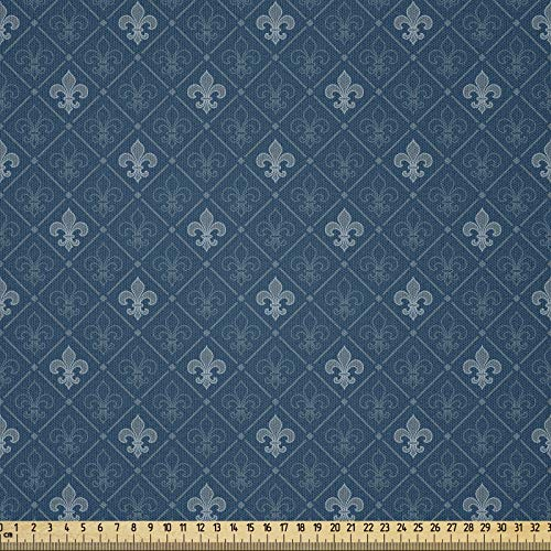ABAKUHAUS Fleur De Lis Stoff als Meterware, Mittelalter Entwurf, Microfaser Stoff für Dekoratives Basteln, 1M (230x100cm),Blau Grau