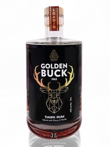 Golden Buck Dark Rum 70cl 40% Cherry & Vanilla Flavoured Rum | Loaded Spirits | Cherry Rum, Vanilla Rum, Spiced Rum Gift Set | Tiki Rum Punch | Dark rum deals of the day | Works with Kraken Rum