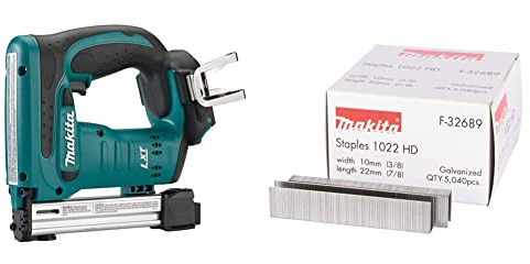 Makita DST221Z Tacker 18,0 V (ohne Akku, ohne Ladegerät), 18 V, Blau, Silber & F-32689 Klammer 10-22mm, Mehrfarbig