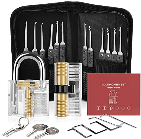 Diyife Lockpicking Set [Upgrade], 26 Stück Dietrich Set Komfort-Sicher Silikon-Hand, mit 2 Transparentem Trainingsschlössern, für Anfänger und Profis Schlosser (Schwarz)