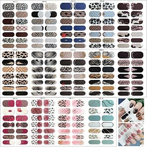 MWOOT (14 Feuilles 196Pcs) Nail Art Sticker,Ongle Autocollants Décorations Manucure pour Ongles,de couleurs mélangées 3D conçoivent pointe Autocollants à ongles