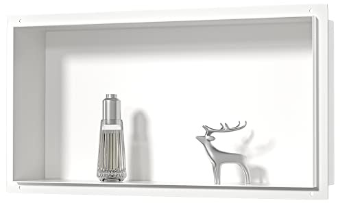 Bernkot Stainless Steel Shower Niche 24 X 12 White No Tile Needed Niche Shower for Bathroom Storage Recessed Wall Niches Bathroom Shelf Flush Mounted Installation