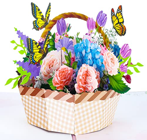 Fuyamp 3D Pop Up Card for Women, Flowers Basket Birthday Card, Mothers Day Card, Valentines Day Card, Mum Birthday Cards, Gift Greeting Card for Women, Sister, Wife, Grandma, Teacher