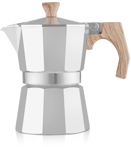 wedrink Espressokocher mokkakanne 150ml, Aluminium Espressomaschine 3 tassen für die Herdplatte, Moka Pot Italienische Coffee Maker,silber