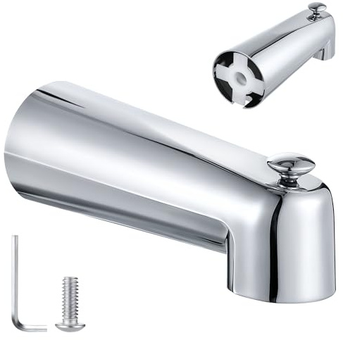 Enhon 7 Inch Slip on Tub Spout with Diverter, Compatible with Moen 3839/Moen 3853, Bathtub Diverter Spout Fits 1/2 Copper Water Tube(5/8 Diameter), 5/32 Hex Wrench (Polished Chrome,Classic)