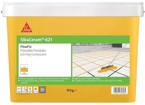 Sika SikaCeram 621 FlowFix Jointing Compound for Flowable Porcelain, Ceramic Paving and Grout Jointing Compound - Dark Grey - 15 kg - 30 sq.m